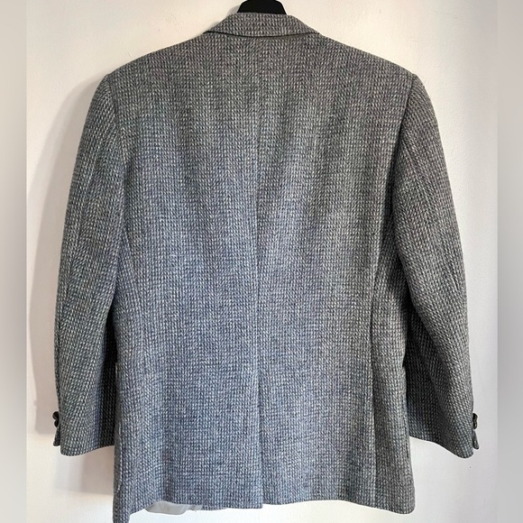 VINTAGE HARRIS TWEED WOOL BLAZER HOUNDSTOOTH GRAY BLUE HAND WOVEN LUXURY S M - Picture 4 of 10